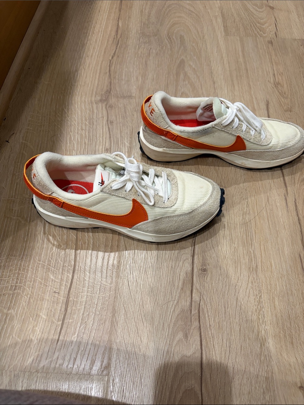 Nike Kids Cream Sneakers with Orange Swoosh